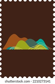 Paisaje de montaña en diseño plano abstracto. Colina, terreno y montañas. Diseño vintage con para campaña, tarjeta de saludo, banner, postal, afiche, publicidad en color retro a la moda.