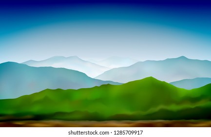 Mountain landscape. Abstract nature background. Mountain green hills landscape. Vector colorful background