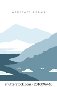 Mountain landscape abstract poster. Nature contemporary background, mid century scandinavian wall decor. Vector art