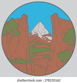 mountain landscape against the blue sky