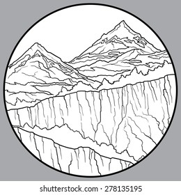 mountain landscape against the blue sky