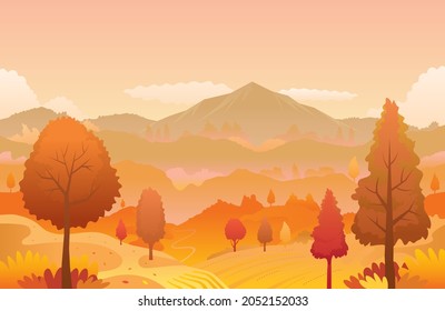 Mountain Landscape in Autumn Background, Natural Scenery and Environment View