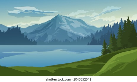 Mountain landscape background with lake