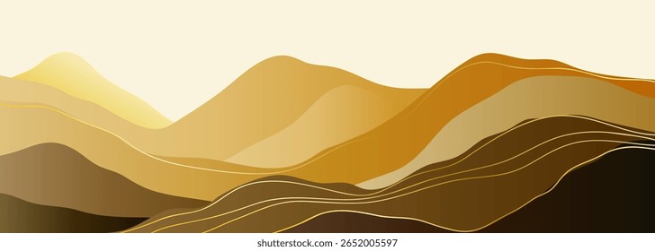 Berglandschaft Hintergrund und Linie Kunst Muster. kreativer minimalistischer Kunstdruck. Berge, Hügel und Strand. Verwendung für Druckgrafik, Poster, Cover, Banner