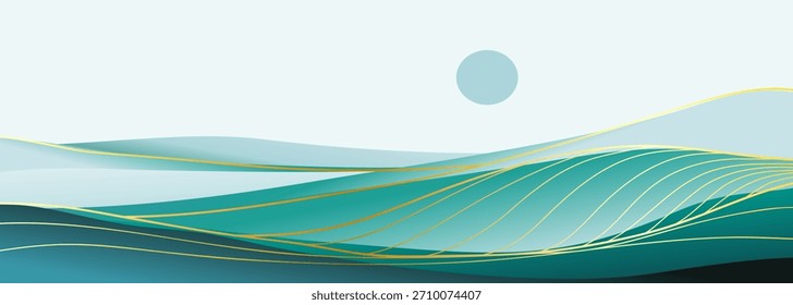 Mountain landscape background and line art pattern. creative minimalist modern art print. mountains, hills and beach. use for print art, poster, cover, banner