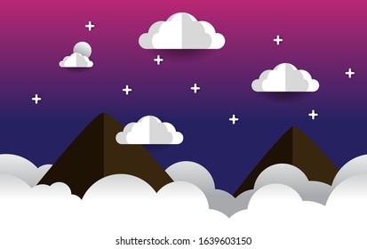 Mountain landscape background. Vector paper cut