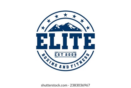 Mountain landscape with barbel for Hipster Adventure Traveling and fitness logo	
