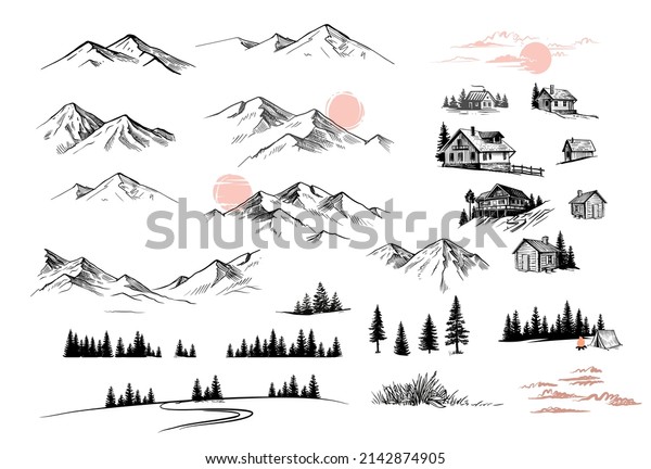 Mountain landscape big\
set drawing vector.