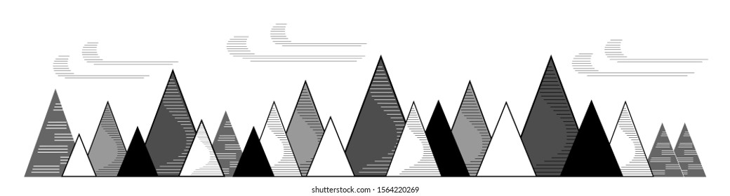 Mountain landscape. Аbstract black and white background. Flat style vector illustration.