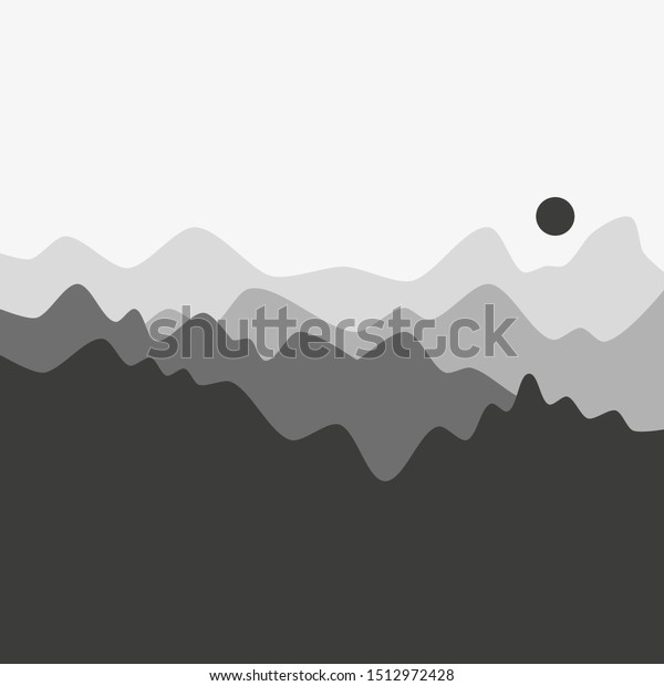 Abstract mountain landscape in black in white colors.