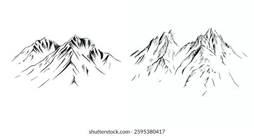 Mountain Landscape Black White Sketch Art