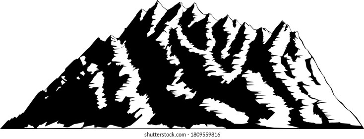 
mountain landscape black and white vector illustration