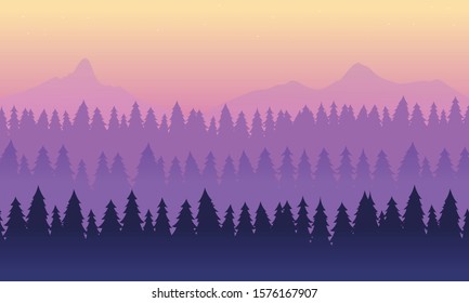 Mountain Landscape with bright sky and purple trees colour