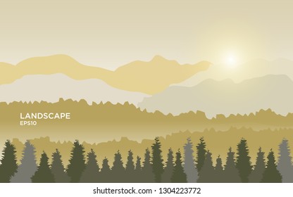 Mountain landscape in brown colors at the morning. Vector illustration.