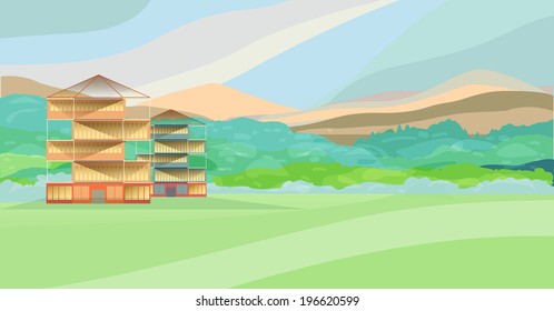 Mountain landscape with buildings