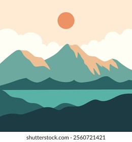 Mountain Landscape, Calming Mountain Scenery, Beautiful Natural Panorama, Mountain Silhouette Under Clear Sky