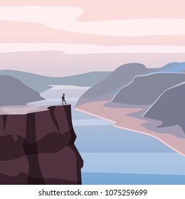 Mountain landscape canyon, river, rocks, open space, vector, illustration, isolated