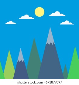 mountain & landscape cartoon , sun and cloud vectors illustration