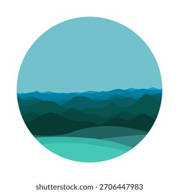 mountain landscape in a circle . Hand drawn. Not AI, vector illustration