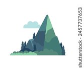 Mountain landscape with cloud and trees, mountains in geometric flat design style vector illustration

