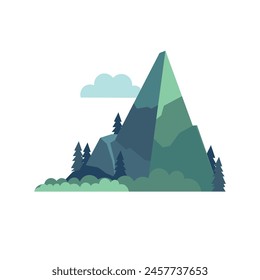 Paisaje de montaña con nubes y árboles, montañas en diseño plano geométrico estilo Ilustración vectorial
