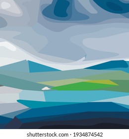 Mountain landscape with clouds background, modern design, vector illustration