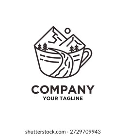 Berglandschaft Kaffee Tasse Linie Art Logo