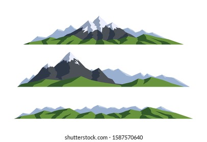 Mountain landscape. Collection isolated vector illustration. Silhouette rocks. Panoramic view on white background. Can be used for climbing, expedition, camping, adventures in nature and so on.