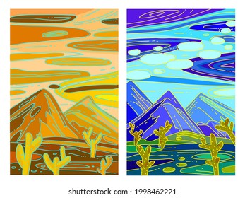 Ilustración del vector de fondo colorido del paisaje montañoso.