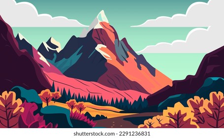 Mountain landscape colorful flat illustration vector