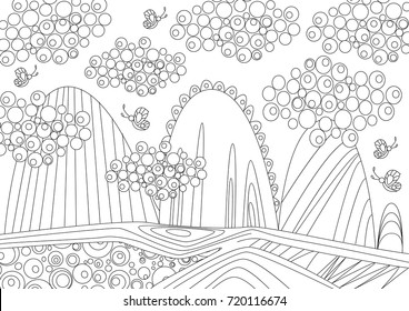Mountain landscape for coloring book 