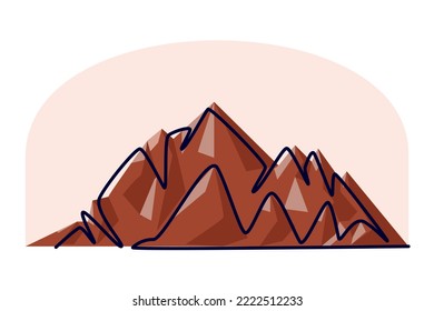 Mountain landscape continuous one line drawing. Simple design for Nature rock panoramic concept