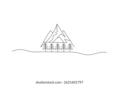 Mountain landscape continuous one line art of outline vector drawing
