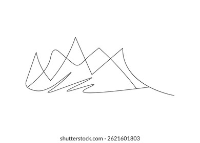 Paisaje de montaña continua una línea de arte de dibujo de Vector de contorno
