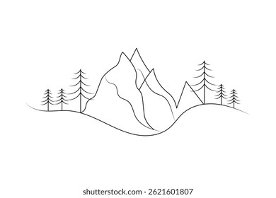 Mountain landscape continuous one line art of outline vector drawing
