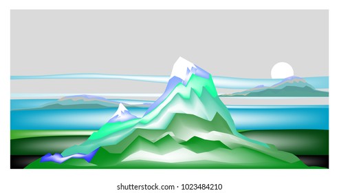 Mountain landscape in cool coloring.