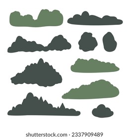 mountain landscape creator clipart, vector travel illustration, road trip clip art, mountain scene images in flat cartoon style, abstract nature, rock forest tourist hiking
