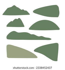 mountain landscape creator clipart, vector travel illustration, road trip clip art, mountain scene images in flat cartoon style, abstract nature, rock forest tourist hiking