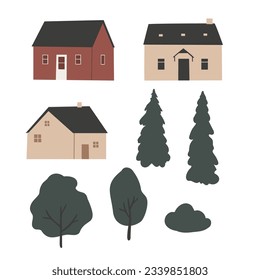 mountain landscape creator clipart, vector travel illustration, road trip clip art, mountain scene images in flat cartoon style, abstract nature, rock forest tourist hiking
