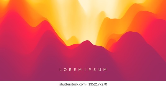 Mountain landscape with a dawn. Sunset. Mountainous terrain. Hills silhouette. Abstract background. Vector illustration. 