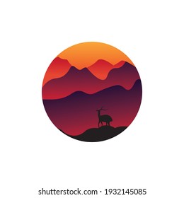 ilustración vectorial del círculo de la naturaleza del paisaje montañoso