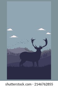 mountain landscape with a deer, sky background 2023