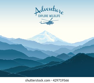 Berglandschaft und Design-Element mit Silhouette Hubschrauber.