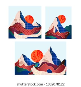 Mountain landscape with different textures. Vector