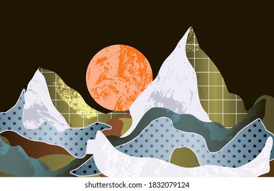 Mountain landscape with different textures. Vector