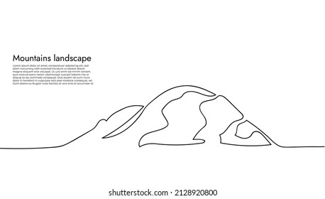 Mountain landscape, drawn in one line. Continuous line. Travels. Minimalist graphics. Vector illustration