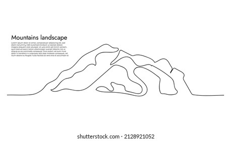 Mountain landscape, drawn in one line. Continuous line. Travels. Minimalist graphics. Vector illustration