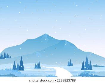Paisaje montañoso durante la nevada. con carreteras llenas de nieve, abetos y pinos en Navidad