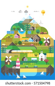 Mountain landscape. Ecological holidays. The development of agriculture.
