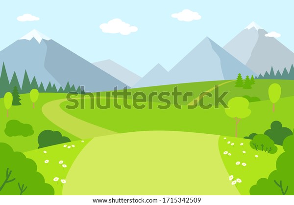 Mountain Landscape Flat Cartoon Style Summer Stock Vector (Royalty Free ...